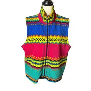 Susan Bristol Fleece Vest Womens XL Sleeveless Full Zip Colorful Aztec Print
